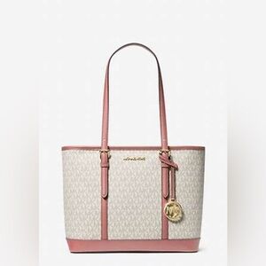 Michael Kors Small Jet Set Travel Tote Pink and Cream NWT
